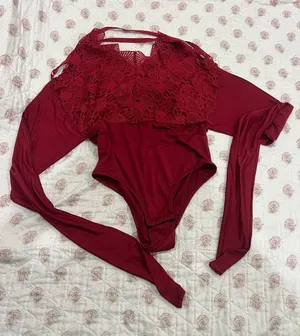 S/M Red Lace tie up Bodysuit Size M thumbnail 1