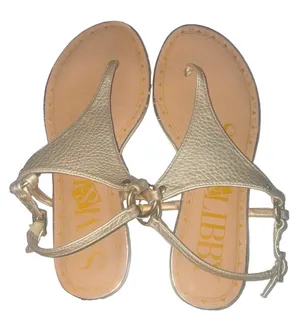 Sam & Libby Gold Synthetic Buckle Strap Flat Sandals Solid Casual Womens 8.5 thumbnail 1