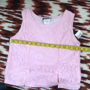 NEW NWT Vintage Y2K Fairy Dainty Coquette Pink Lace Tank Top Shirt Blouse Bows Slit Fitted Corset Sleeveless Made in USA thumbnail 4
