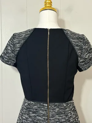 J.Crew Textured Tweed Fit & Flare Dress Black White Short Sleeve Size 2 thumbnail 6
