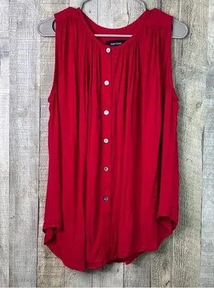 Karen Kane Size Small Oversized Red Rayon Sleeveless Flowy Button Front Blouse thumbnail 1