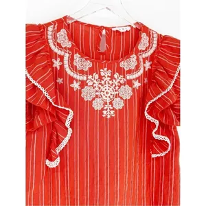 THML Embroidered Ruffle Top Women's Size M Boho Blouse‎ thumbnail 5