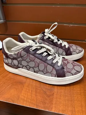 Coach G4967 Clip Low Top Sneakers Burgundy Signature C Size 8B thumbnail 4