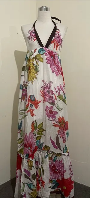 Boho Halter Maxi Dress in White with Multicolor Floral thumbnail 1