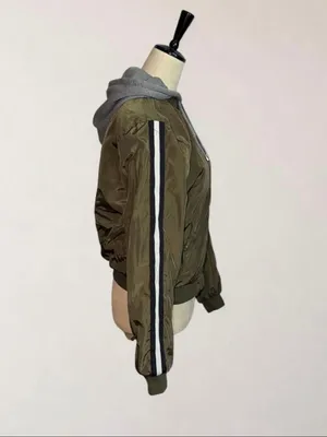 Outer Edge Olive Green Bomber Jacket with Gray Hood thumbnail 4