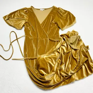 Baltic Born Velvet Wrap Maxi Dress Women Sz L Gold Flutter Sleeve Wedding Formal thumbnail 1