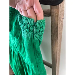 Midi Green Embroidered Teaparty Button Collared Textured Tank Dress Womens S/M thumbnail 3