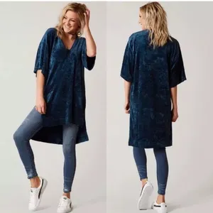 We The Free Free People blue luxe velvet oversized tunic/dress size M+ thumbnail 10