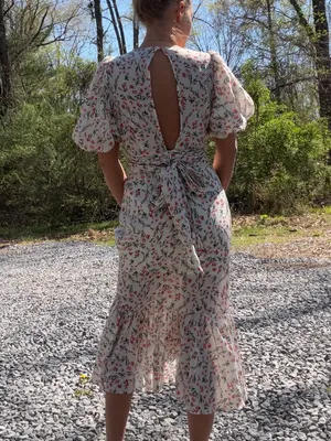 MINKPINK White Ruffle Midi Faux Wrap Dress with Pink & Green‎ Floral Size XS thumbnail 3