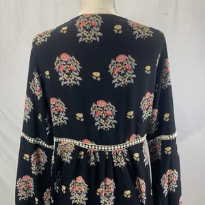 Funky Soul Long Sleeve Boho Hippie Black Floral Dress Size Medium thumbnail 11