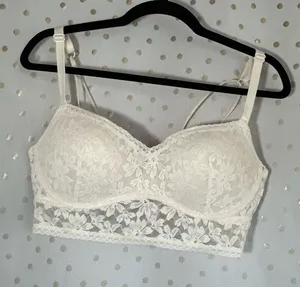 PINK Victoria's Secret Floral Lace Bralette in Cream thumbnail 1