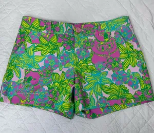 Lilly Pulitzer Bright Tropical Floral Print Shorts - Pink, Green, Yellow size 10 thumbnail 1
