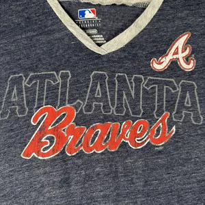 Majestic Atlanta Braves Shirt Womens‎ XL Blue Gray MLB Baseball Tee Short Sleeve Genuine thumbnail 3