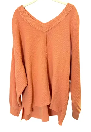 Aerie waffle knitted Women's sweater oversized sweater Orange Coral sz. M thumbnail 1