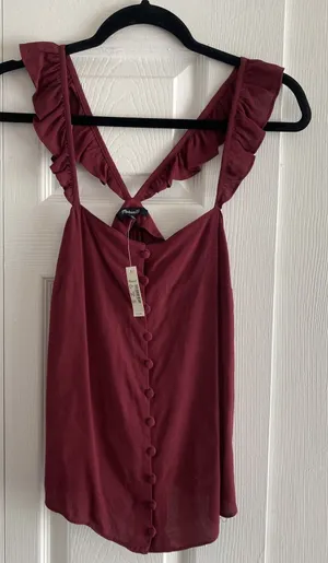 Madewell Ruffle Strap Button Front Cami Womens Size 00 Red‎ Tank NEW Fem thumbnail 1