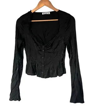 Princess Polly Black Whimsigoth Vamp Romantic Long Sleeve Blouse Top Y2K sz 6 thumbnail 1
