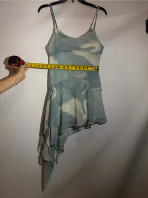 Kimchi Blue Angie Light Blue & Cream Chiffon Asymmetrical Mini Slip Dress S thumbnail 4