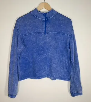 SO Lounge Life | Blue Stonewashed Quarter Zip Sweatshirt | Medium thumbnail 1
