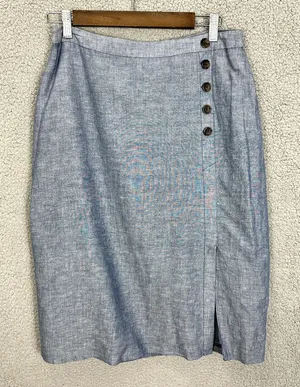 Banana Republic Knee‎ Length Skirt Womens 6 Blue Chambray Nautical Preppy Twee thumbnail 1