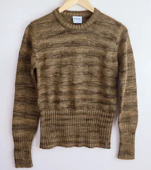 Vintage Columbia Wool Blend Knit Sweater Brown Striped‎ Womens Medium thumbnail 1