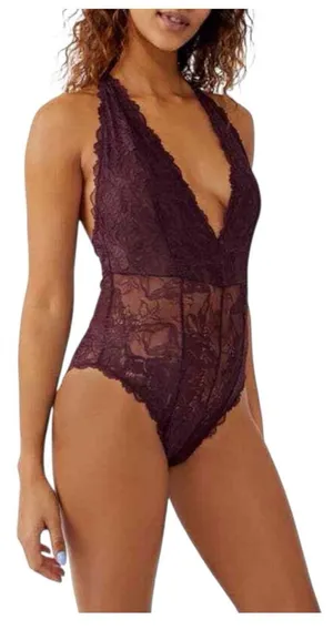 Intimately‎ Free People Plum Jam Everyday Lace Bodysuit Size Small Sheer New $58 thumbnail 1