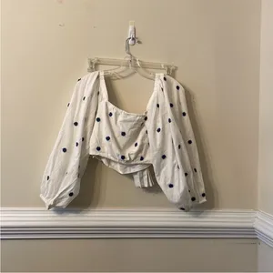 FARM RIO flower embroidered‎ White Crop Top Small thumbnail 6
