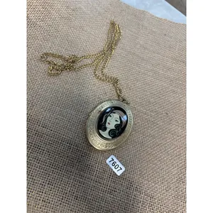 Vintage Art Deco Gold-Tone Oval Locket Necklace With Painted Lady Portrait thumbnail 8