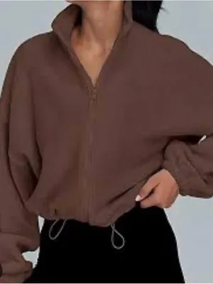 ANRABESS Relaxed Cropped Bomber Jacket in Brown Size M thumbnail 1