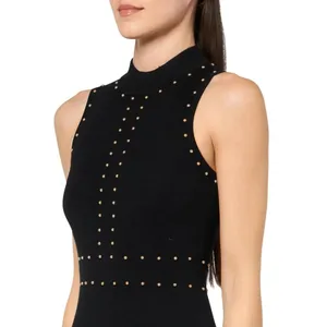 Guess Womens Sleeveless Studded Veronika Bodycon Knit Sweater Dress Jet Black L thumbnail 10