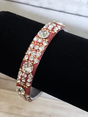 Vintage Bracelet / Bangle Red Glitter & Clear Gem 7.5" thumbnail 2