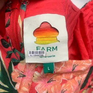 FARM Rio size large pineapple bloom midi dress pink green puff sleeve floral thumbnail 3