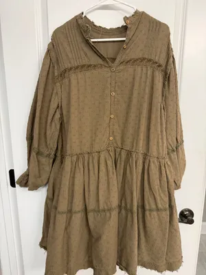 Anthropologie Pilcro Olive Green Mock Neck Swing Mini Dress Women’s L thumbnail 6
