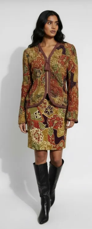 Rickie Freeman Teri Jon New Silk Skirt Set Brown Size 8 thumbnail 1