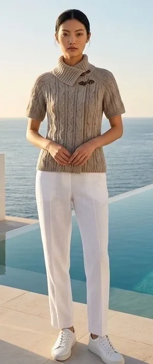 The Limited Womens Cable‎ Knit Short Sleeve Toggle Turtleneck Cardigan Taupe S thumbnail 1