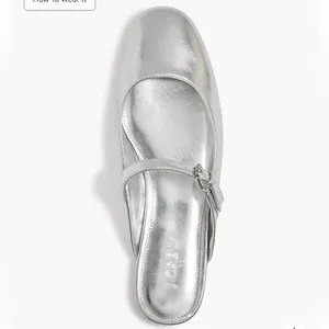 J Crew Silver Metallic Mary Jane Mules Gem Detail Size 8.5 Preppy Party Academia thumbnail 2