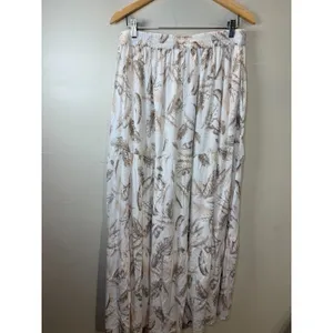 Elan Maxi Skirt Women XL Beige Lima Leaf Print Tiered Boho TP4152 New thumbnail 3