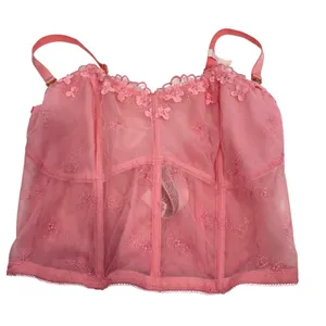 Victorias Secret Dream Angels Pink Mesh Floral Corset Bra Top M-DD E80 thumbnail 1