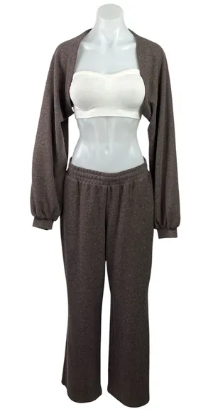 MP Brown Long Sleeve Cropped Shrug Bolero & Loungewear Pants 2 Pieces Sets Sz M thumbnail 1
