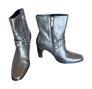Harley-Davidson Womens Black Leather Studded‎ Harness Ankle Boots Pointed Size 8 thumbnail 1
