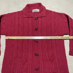 Aran Crafts Ireland Merino Wool Cable Knit Cardigan Sweater Women's SZ XXL Red thumbnail 3