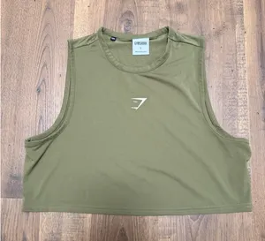 Gymshark Womens Olive Green Mesh Back Cropped Muscle Tank Top Small thumbnail 1