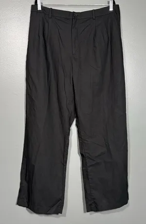 Uniqlo Women's Black Pleated Wide Leg Pants - Size XXL - Linen Blend Relaxed Fit thumbnail 1