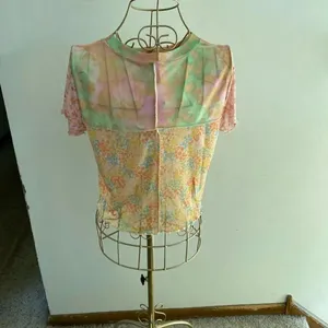 BP Nordstrom Patchwork Crop Top Short Sleeve Ruffle Hem NWT Size L Pink thumbnail 5