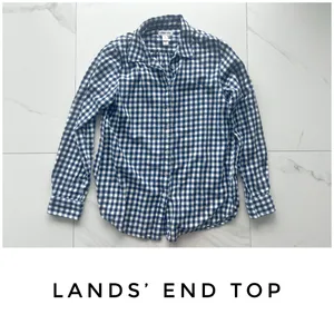 Lands’ End top size Medium blue white gingham checkered flannel thumbnail 2