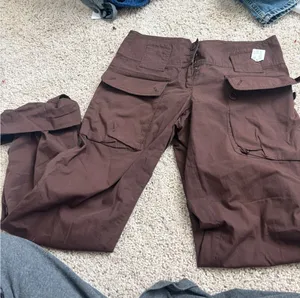 Y2K Cargo Utility Pants Cache Brown High‎ Waisted Cotton Straight Leg Trousers 0 thumbnail 1