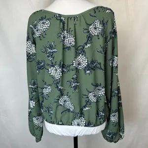 Let Them Eat Cake Sz L Crop Top Green Blue Flowers V-Neck Wrap elastic waist thumbnail 2