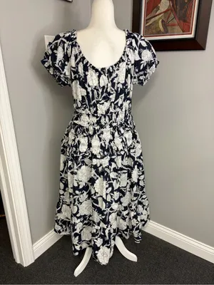 Time & Tru Women's Short Sleeve Peasant Cotton Panel Maxi Dress L Blue NWT thumbnail 4
