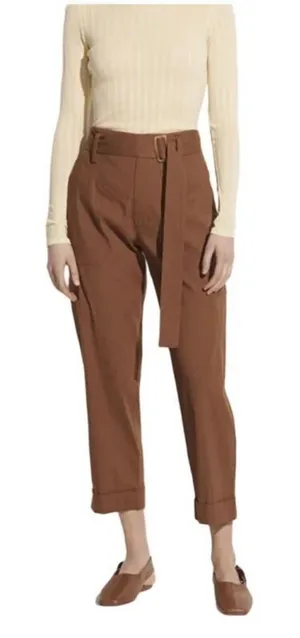Vince Belted Linen Blend Utility Capri Pants Womens Sz L Brown Cuffed High Rise thumbnail 1