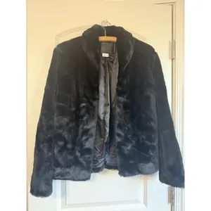Guess Jeans Glamour faux fur Glam black statement‎ coat Y2K Women’s L Italy thumbnail 2