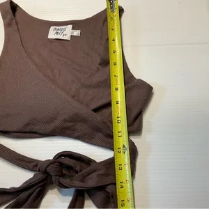 Princess Polly Jaye Top Brown Ribbed Wrap Crop Sz 0 thumbnail 7
